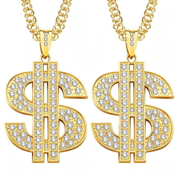 DESIGNICE 2 Pieces Gold Dollar Sign Necklaces Fake Money Chain Plated Chain for Men Hip Hop Dollar Sign Necklace for Men Gifts Halloween Plated Chain Chain