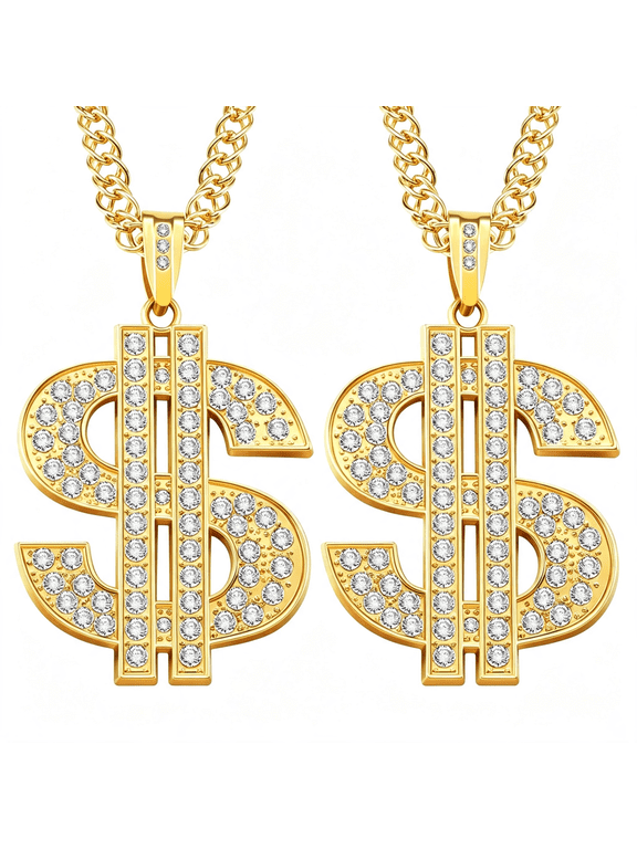 2 Pieces Gold Dollar Sign Necklaces Fake Money Chain Plated Chain for Men Hip Hop Dollar Sign Necklace for Men Gifts Halloween Plated Chain Chain