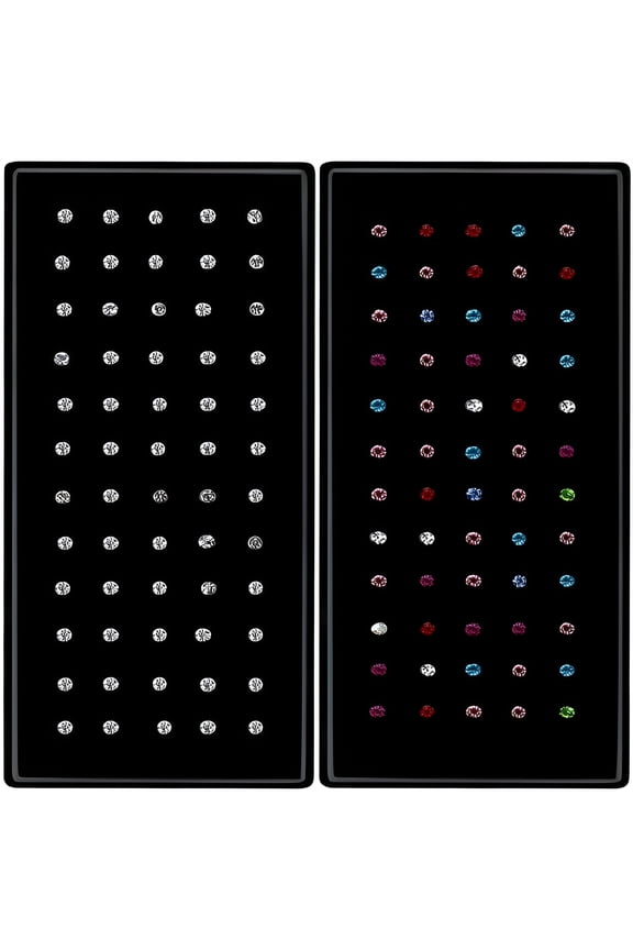 2 Sets 120 Pcs Stainless Steel Nose Ring Body Piercing Nose Bone Stud Nose Hoop Crystal Hypoallergenic White+Multicolor
