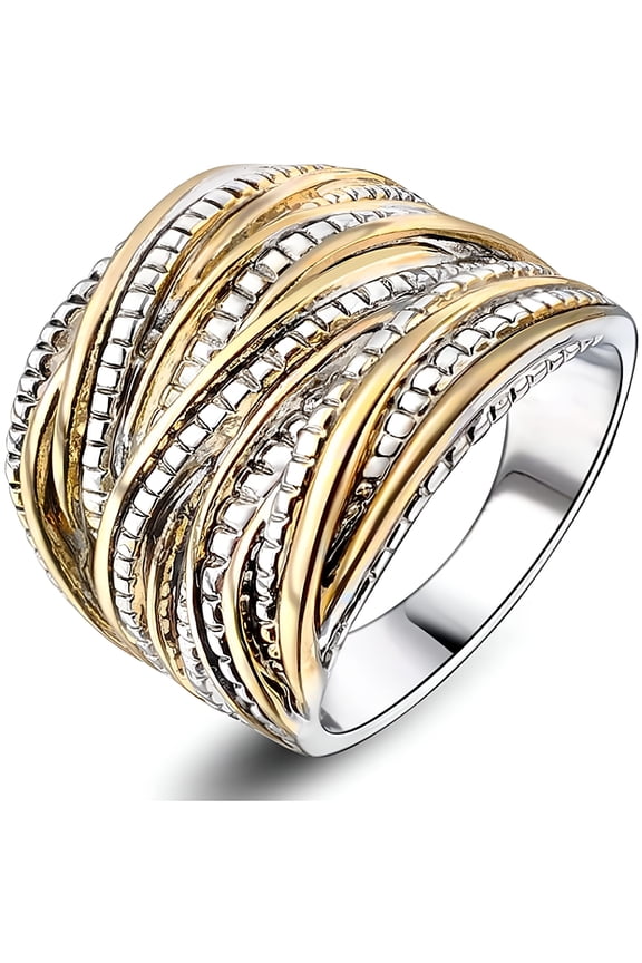 2 Tone Intertwined Crossover Statement Ring Fashion Chunky Band Rings for Women Gold Silver Rose Gold Plated Wide Index Finger Rings Costume Jewelry