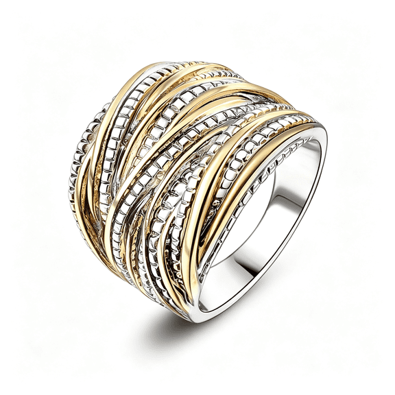 DESIGNICE 2 Tone Intertwined Crossover Statement Ring Fashion Chunky Band Rings for Women Wide Index Finger Rings Costume Jewelry Copper Rings for Women