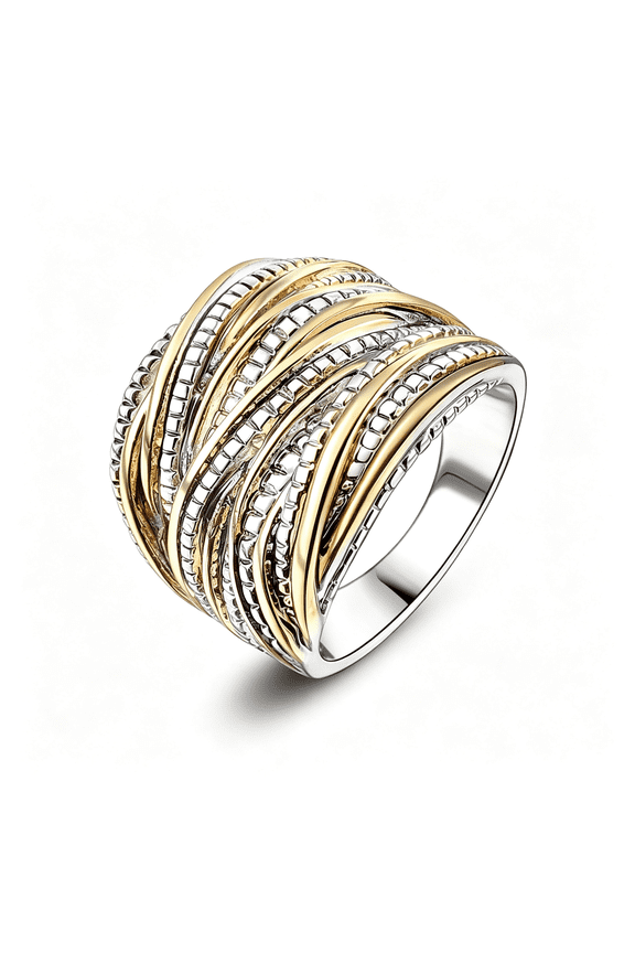 2 Tone Intertwined Crossover Statement Ring Fashion Chunky Band Rings for Women Wide Index Finger Rings Costume Jewelry Copper Rings for Women