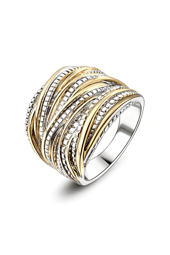 2 Tone Intertwined Crossover Statement Ring Fashion Chunky Band Rings for Women Wide Index Finger Rings Costume Jewelry Women'S Rings