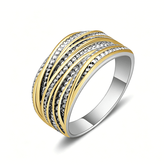 DESIGNICE 2 Tone Intertwined Crossover Statement Ring Fashion Chunky Band Rings for Women Wide Index Finger Rings Costume Jewelry