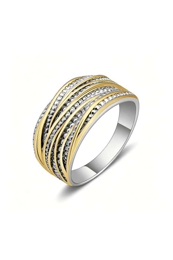 2 Tone Intertwined Crossover Statement Ring Fashion Chunky Band Rings for Women Wide Index Finger Rings Costume Jewelry