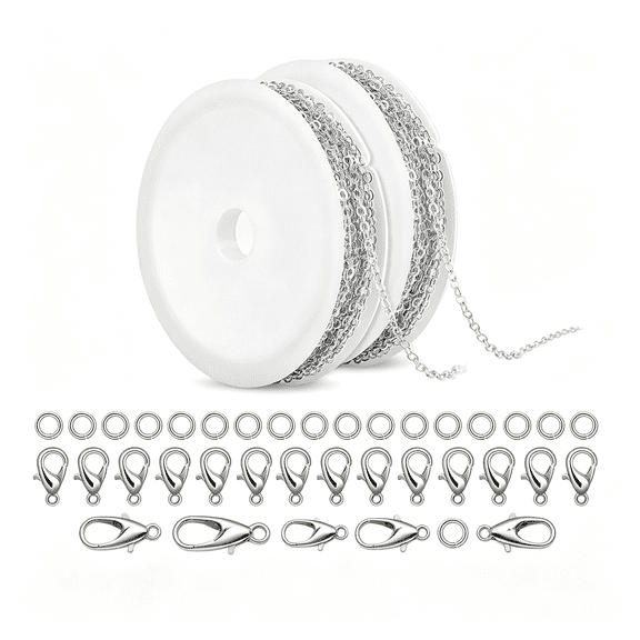 DESIGNICE 20 Feet Silver Chains for Jewelry Making,1.8 Mm Necklace Chains,With Lobster Clasps and Jump Rings,Diy Link Chain for Necklace,Earring Bracelet Making Supplies