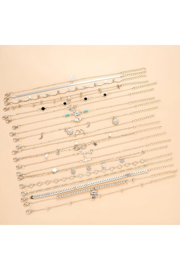 20 Pack Waterproof Ankle Bracelets for Women - Adjustable Beach Anklets Set with Mixed Charms (Hearts/Stars/Turtle),Tarnish-Resistant Stackable Foot Jewelry for Surfers and Vacation
