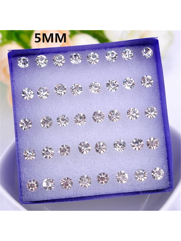 20 Pairs 5 mm Cubic Zirconia Stud Earrings, Hypoallergenic Plastic Posts, for Women