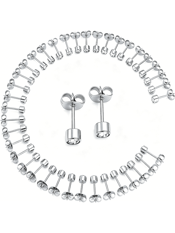 20 Pairs Ear Piercing Stud Earrings for Ear Piercing Guns,4Mm Surgical Stainless Steel Cubic Zirconia Stud Earring Set