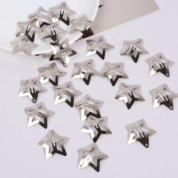 DESIGNICE 20 Pcs 1.22 Inches Star Hair Clips Snap Star Hair Barrettes Cute Lovely Accessories,Non Slip Clips for Girls Women 2000S Y2K Silver Metal Hair Clips