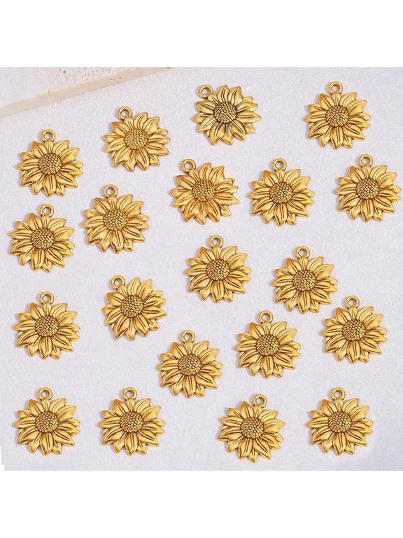 20 Pcs Handmade Golden Sunflower Pendants,Diy Jewelry Making Charms Sunflower Charms
