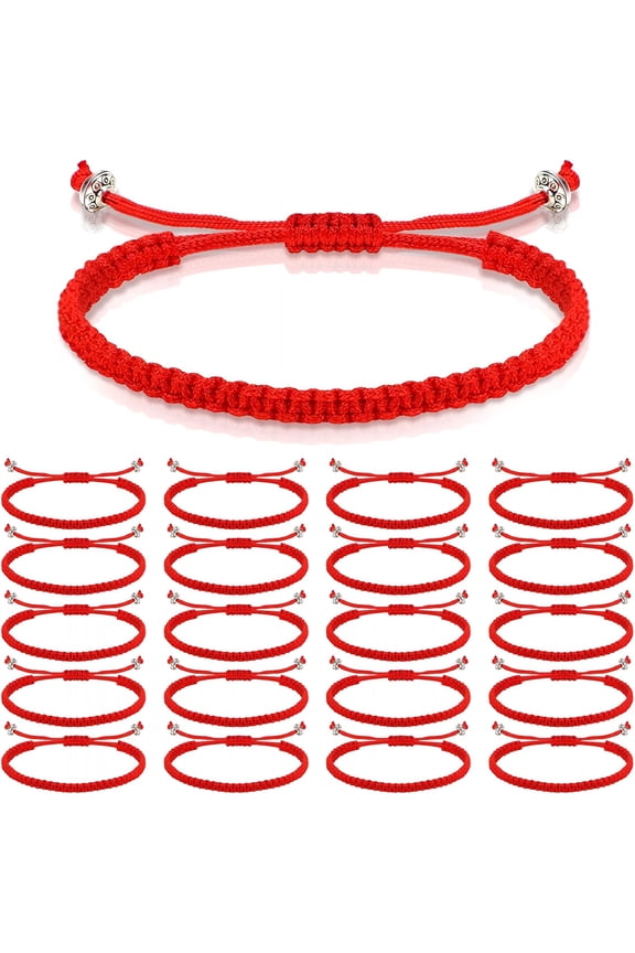 20 Pcs Red Protection Good Luck Bracelet Red String Adjustable Bracelet Braided Knot Rope for Lover Couple Friend Women Men