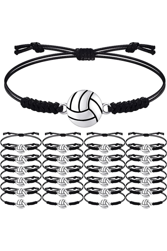 20 Pieces Volleyball Charm Bracelets Volleyball Team Gifts Adjustable Sport Jewelry Sport Birthday Party Favors Decorations for Women Men Coach