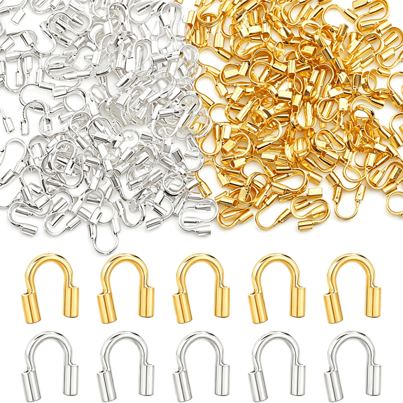 DESIGNICE 200 Pcs Gold&Silver Brass Wire Guardian,U Shape Cable Thread Protector,Jewelry Making Findings for Earring Bracelet Necklace Pendants Diy Crafts