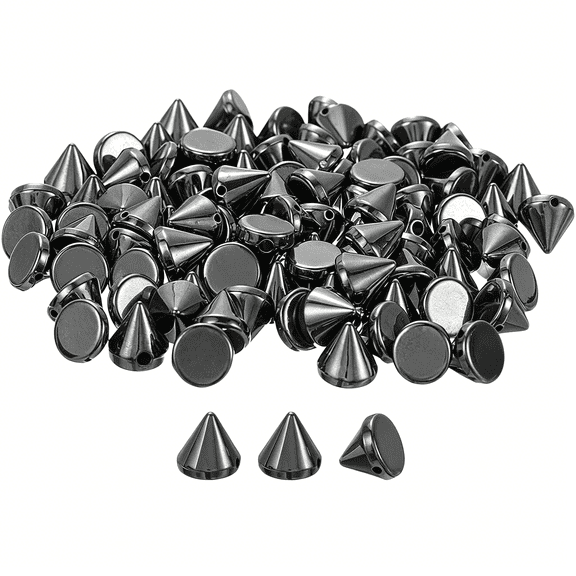DESIGNICE 200Pcs Acrylic Spike Cone Studs, 8x8mm Flat Back Sew on Glue on Punk Spike Beads for Garments, Shoes, Bags Embellishment (Metallic Black)