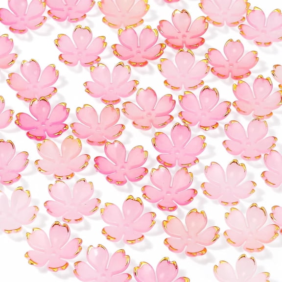DESIGNICE 200Pcs Cherry Blossom Acrylic Flower Beads,Mini Floral Spacer Beads for Jewelry Making,5-Petal Gold-Plated Spacers Beads for Bracelets Necklaces Earrings Making(Flower Beads,Pink)