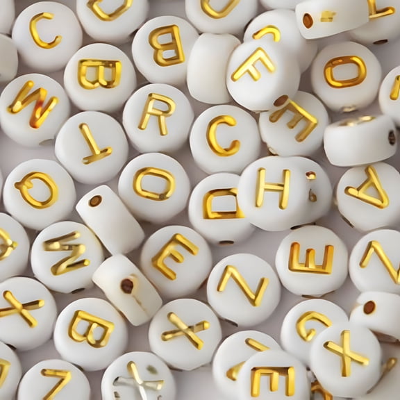DESIGNICE 200Pcs Jewelry Beads Set Loose Acrylic Gold Letter On White Bracelet Accessories for Children