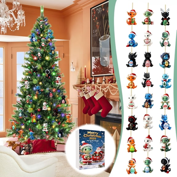 DESIGNICE 2025 Christmas New Arrival: Christmas Fire Dragon 2D Flat Model Pendant Advent Calendar Blind Box