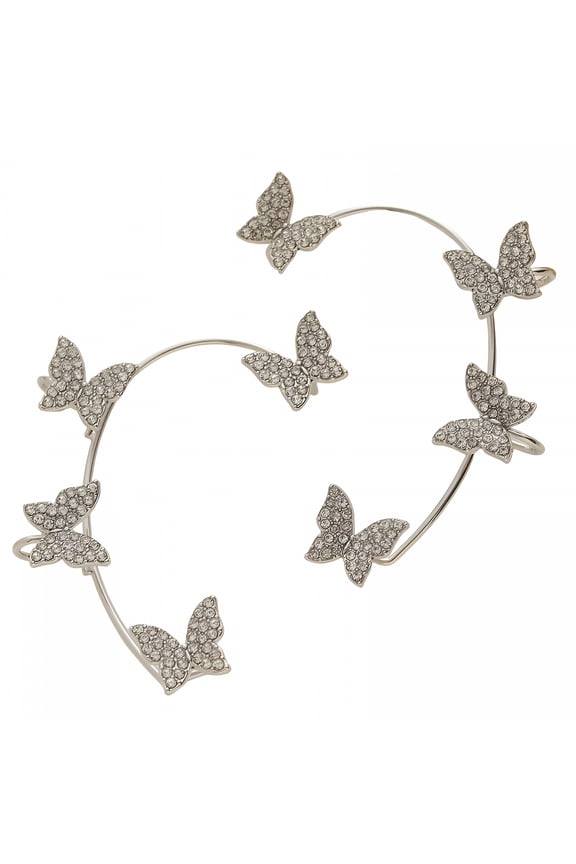 2026 New 1 Pair Clip Earrings Butterfly Rhinestone Jewelry Temperament Ear Cuffs for Daily Wear for Party,Work,Casual,Butterfly Earrings,Rhinestone Earrings,Silver
