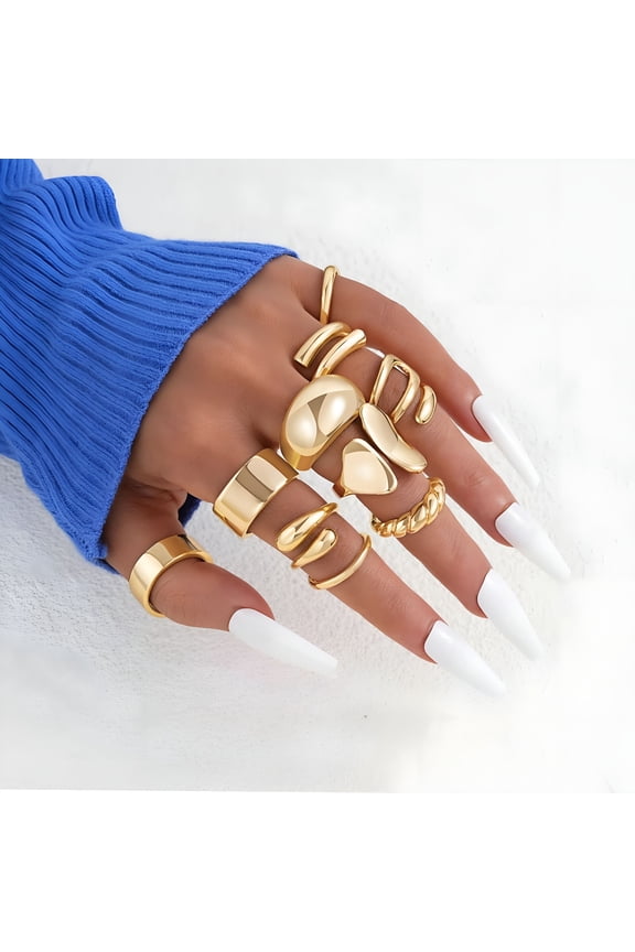 2026 New 10 Pcs Gold Rings Set for Women Non Tarnish, 18K Gold Plated Chunky Stackable Rings, Gold Chunky Rings for Party, Wedding, Casual, Work, Gift