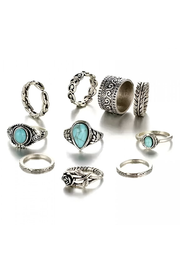 2026 New 10Pc Vintage Silver Knuckle Rings Set for Women Bohemian Stackable Joint Finger Rings Retro Stone Stacking Rings