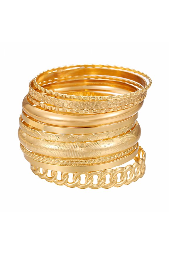 2026 New 10Pcs Gold Bangles for Women Flexible Stacking Gold Bangle Bracelets Electroplating Jewelry for Women Gold
