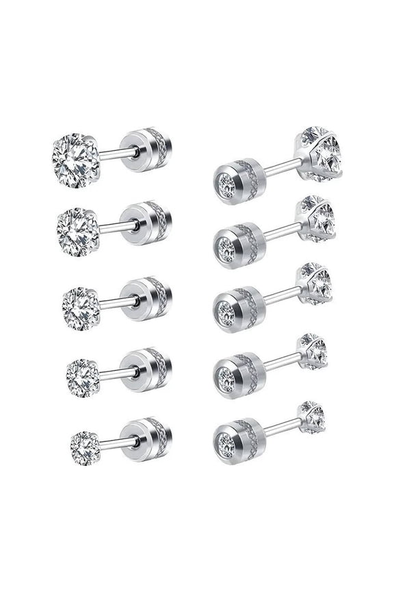 2026 New 10Pcs Zircon Spiral Cube Ear Stud Earrings - Fade Resistant Screw Back for Men U0026 Women for Party Daily Work