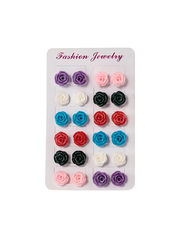 2026 New 12 Pairs Assorted Multiple Post Stud Earring Sets, Rose Flower Studs, Hypoallergenic Jewelry