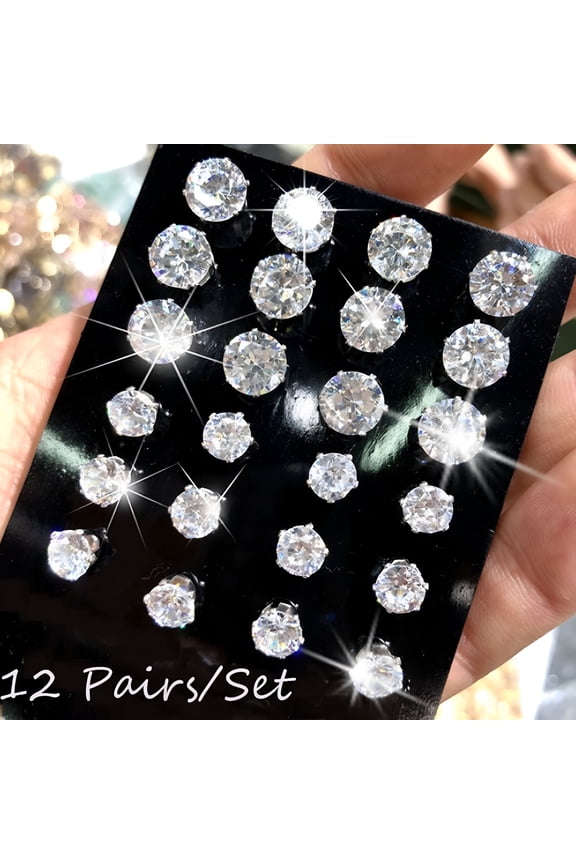 2026 New 12 Pairs/Set Zircon Stud Earrings Set for Women Earrings for Gift for Birthdays, Holidays, Anniversaries, Special Occasions, Casual Wear
