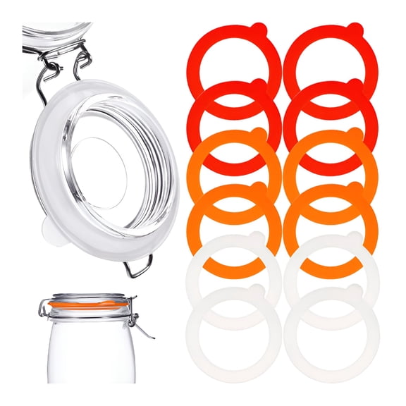 DESIGNICE 2026 New 12 Pieces Silicone Replacement Gaskets Seals for Glass Clip Top Jars Rubber Leakproof Sealing Rings for Standard Sized Canning and Storage Containers (Orange,White,Red)