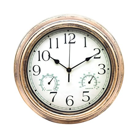 DESIGNICE 2026 New 12In Large Outdoor Clock,Retro Wall Clock with Thermometer&Humidity,Silent No-Ticking Outdoor Clocks,Waterproof,For Garden,Patio,Balcony,Porch,Living Room,Kitchen(2.05Lb)