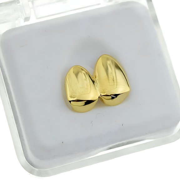 DESIGNICE 2026 New 14K Gold Plated Double Two Tooth Grillz Right Side 2-Tooth Duece Caps Slugs Hip Hop Grills for Party,Concert,Club,Photoshoot