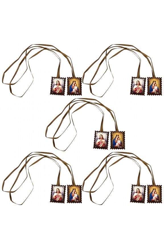 2026 New 15 Pcs Catholic Scapular Our Lady of Mt Carmel and Sacred Heart Catholic,Brown Scapular Necklace for Men Women with Scalloped Edges