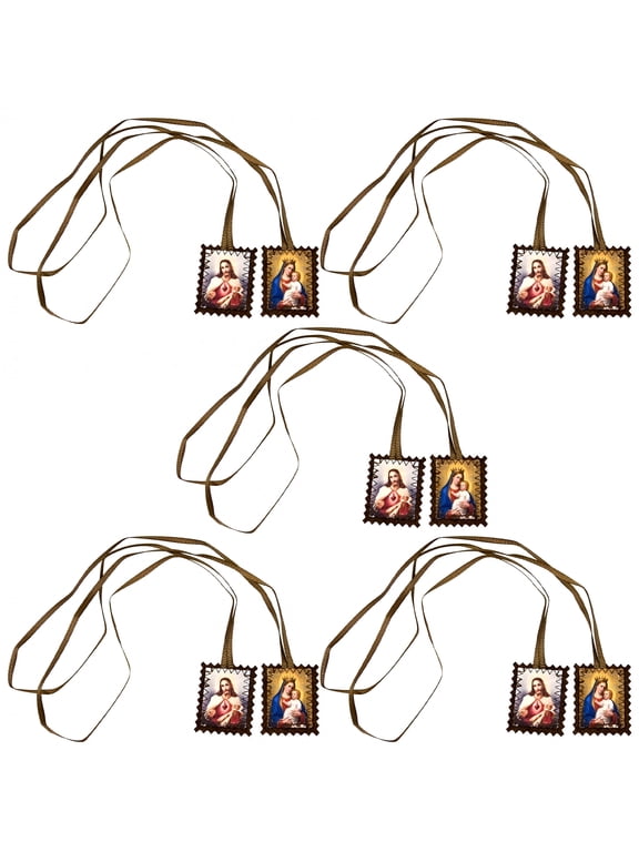 2026 New 15 Pcs Catholic Scapular Our Lady of Mt Carmel and Sacred Heart Catholic,Brown Scapular Necklace for Men Women with Scalloped Edges