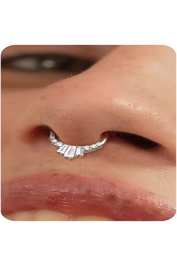 2026 New 16G Septum Rings Jewelry-Cubic Zirconia 316L Stainless Steel Hinged Nose Rings Hoops for Women Conch Piercing Jewelry Tragus Daith Helix Earring 14K Gold Plated/Silver 8 Mm/10 Mm