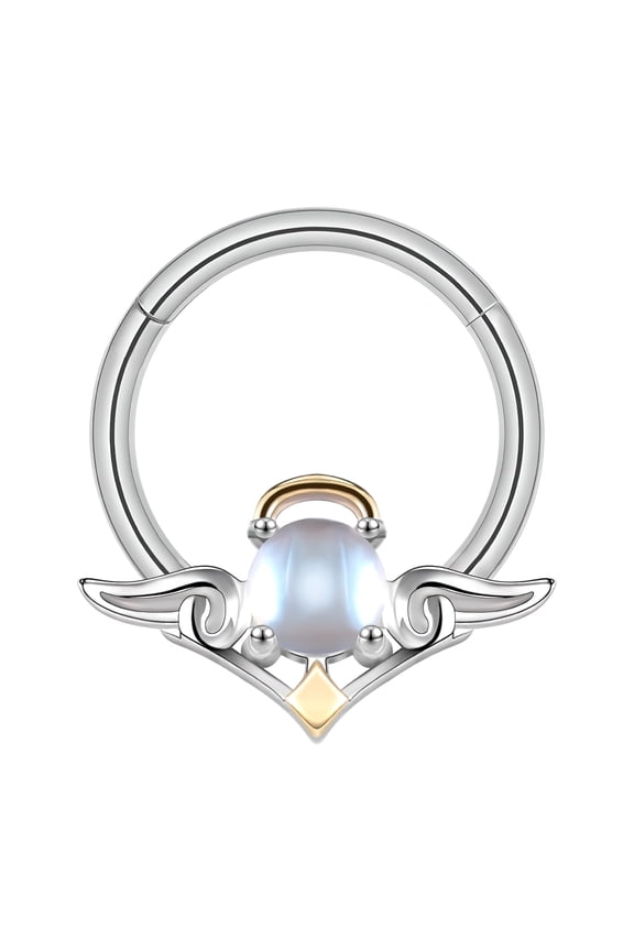 2026 New 16G Silver Color Angel Nose Septum Clicker Insert Moonlight Stone Conch Cartilage Helix Piercing Silver Septum Ring for Daily, Party, Casual, Festival, Gift