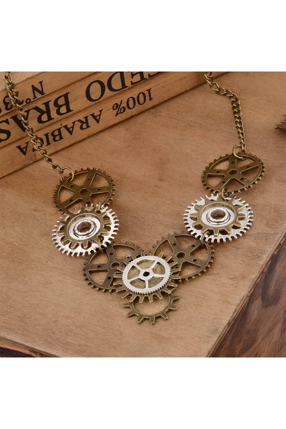 2026 New 1Pack Steampunk Necklace for Women Multi Color Zinc Alloy Round Pendant Necklace for Party, Cosplay, Casual, Festival, 27.6*3.3In