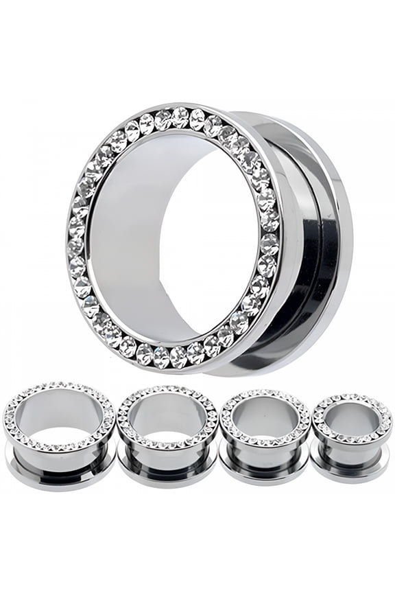 2026 New 1Pair Rhinestone Stainless Piercing Ear Tunnels Plugs Gauges Ear Stretching Kits for Body Piercing, Ear Stretching, Fashion Accessories, Music Festivals, Unique Gifts, Casual Wear