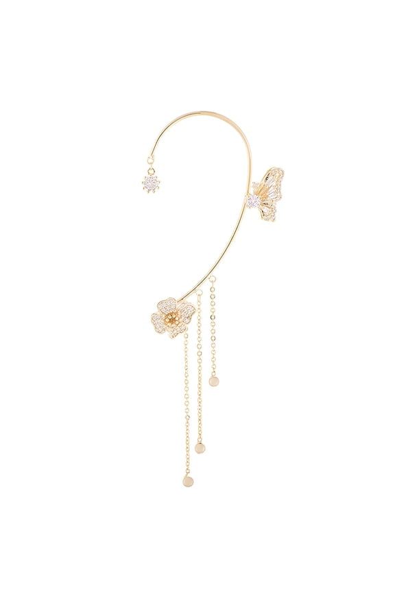 2026 New 1Pc Ear Cuffs Non Piercing,Butterfly Earrings,Alloy + Aaa Grade Cubic Zirconia Vintage Hypoallergenic Ear Cuff Earrings Tassel Long Earrings Clip for Women,Gold Left Ear