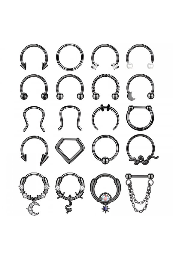 2026 New 20Pcs 16G 10Mm Septum Rings for Women Surgical Steel Septum Nose Piercing Jewelry Horseshoe Daith Helix Tragus Lip Cartilage Earrings Hoop Nose Rings Piercing Daily