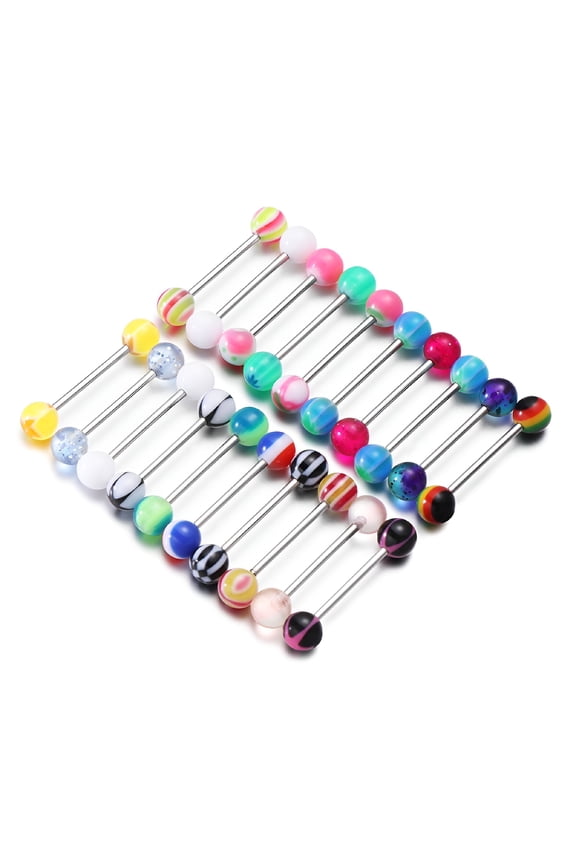 2026 New 20Pcs Colorful Human Body Piercing Jewelry Stainless Steel Women Tongue Ring Bar Stud (Random Color)