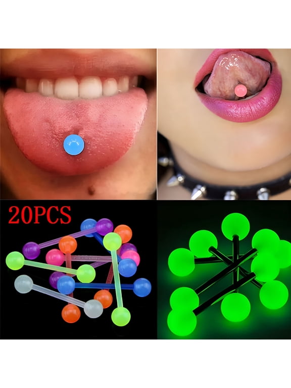 2026 New 20Pcs Luminous Ball Flexible Barbell Stud Tongue Ring Bars Body Piercing for Tongue,Lip,Ear,Eyebrow,Navel,Cartilage