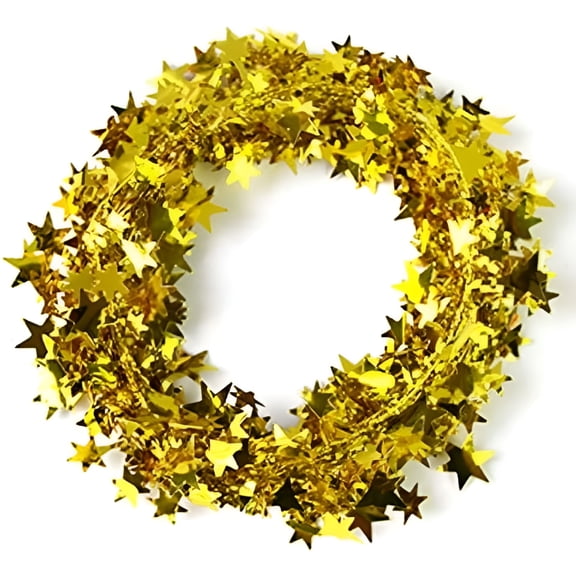 DESIGNICE 2026 New 25Ft Gold Tinsel Stars Garland Sparkly Star Tinsel Wire Garland for Christmas Home Wedding Birthday Party Decorations Gold Garland for Christmas Tree