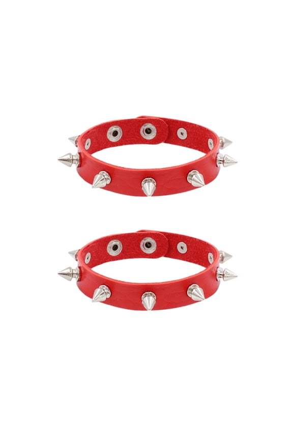 2026 New 2Pcs Leather Bracelet Powerful Rivet Design Charm Bracelet Versatile Night Out Bracelets Red for Night Outs Parties Rock Concerts Edgy Fashion Bold Style