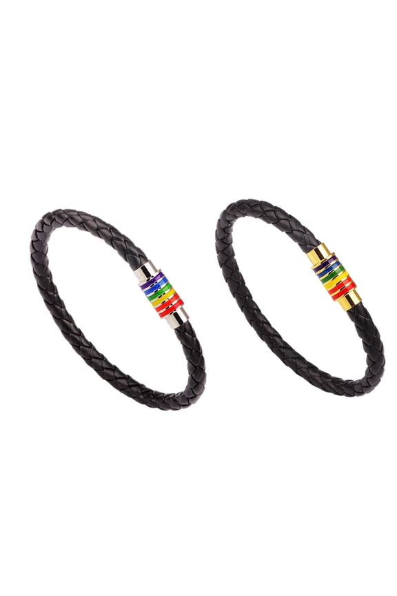 2026 New 2Pcs Leather Bracelet Stylish Rainbow Magnetic Charm Bracelet Woven Leather Bracelets Multicolor for Casual Wear Daily Outfits Travel Beach Festivals Night Outs.