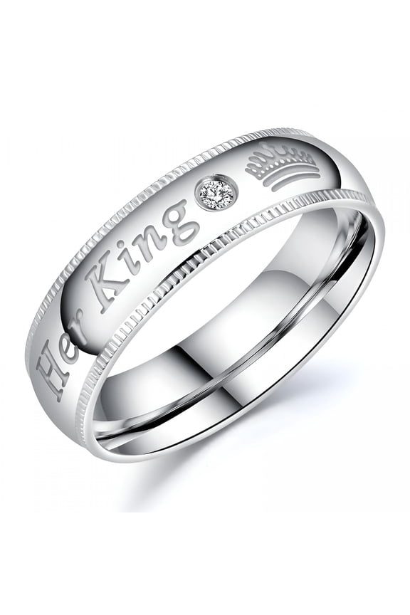 2026 New 2Pcs Silver Matching Couple Promise Rings Set His Queen Her King Stainless Steel Engagement Anniversary Rings for Engagement, Anniversary, Wedding, Gift, Couple Jewelry Gifts