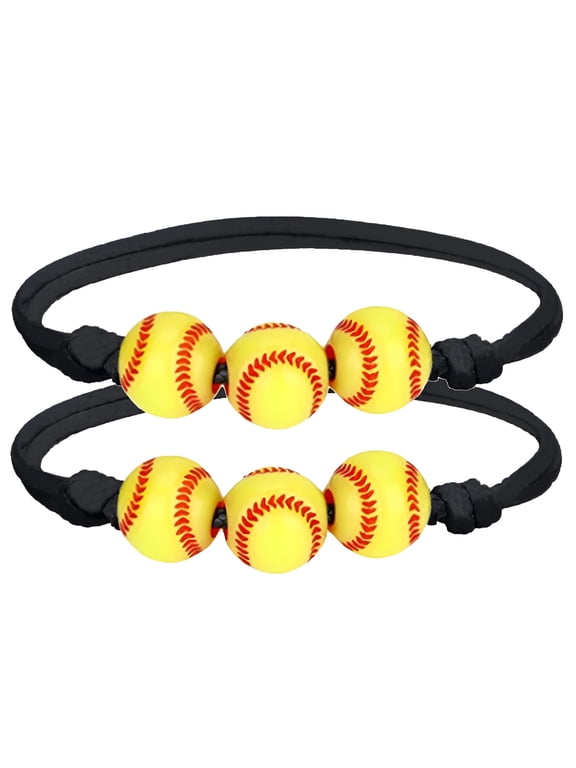 2026 New 2Pcs Softball Bracelet Party Favors Yellow Softball Beads Friendship Bracelets Adjustable Beaded Bracelet Softball Gifts for Girls Boys Teens Sport Birthday Party Softball Favors