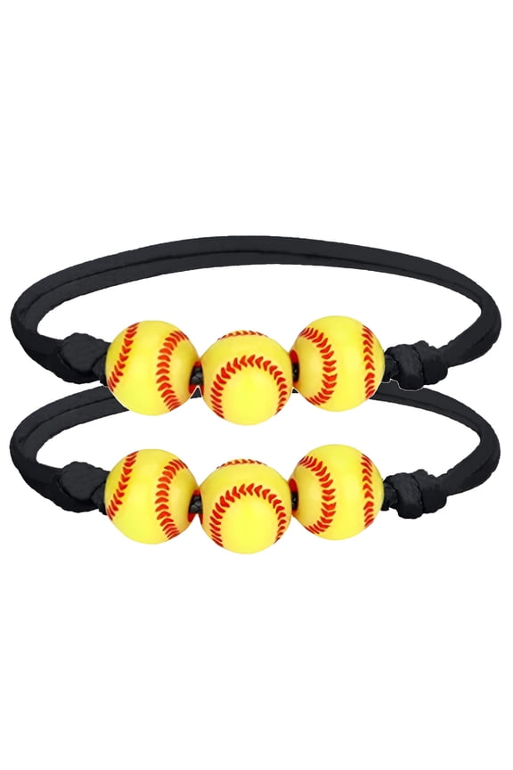 2026 New 2Pcs Softball Bracelet Party Favors Yellow Softball Beads Friendship Bracelets Adjustable Beaded Bracelet Softball Gifts for Girls Boys Teens Sport Birthday Party Softball Favors