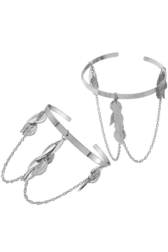 2026 New 2Pcs Upper Arm Cuffs Roman Branch Silver Metal Bracelet Women for Party, Casual, Cosplay, Evening, Festival Silver Upper Arm Cuff