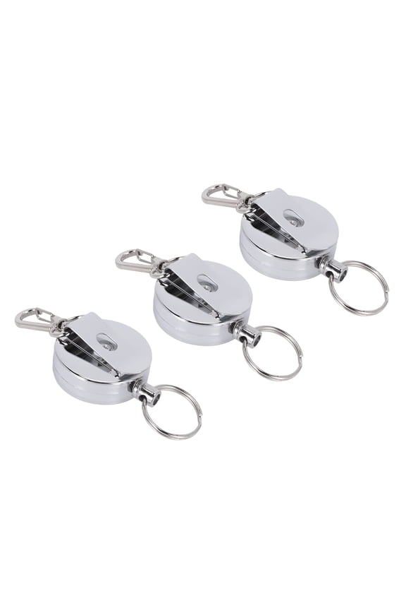 2026 New 3 Pcs Stainless Silver Retractable Key Chain Keyring Heavy Duty Steel Retractable Keychain for Key Organization, Work, Outdoor Activities, Travel, Home Use.